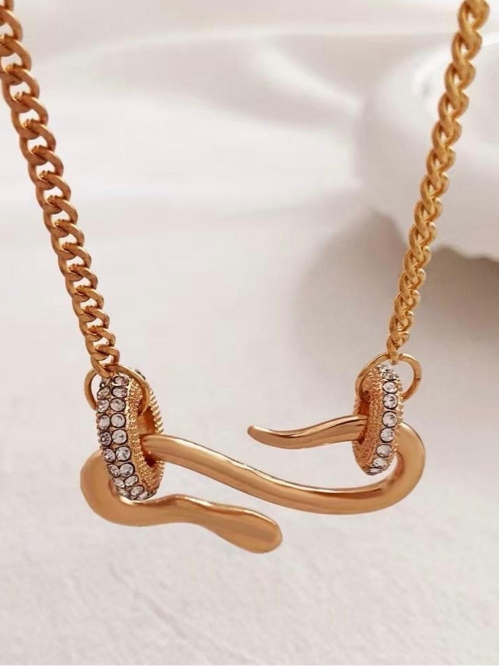 Gold Snake Pendant Necklace with Crystal Accents - Picture 3 of 6